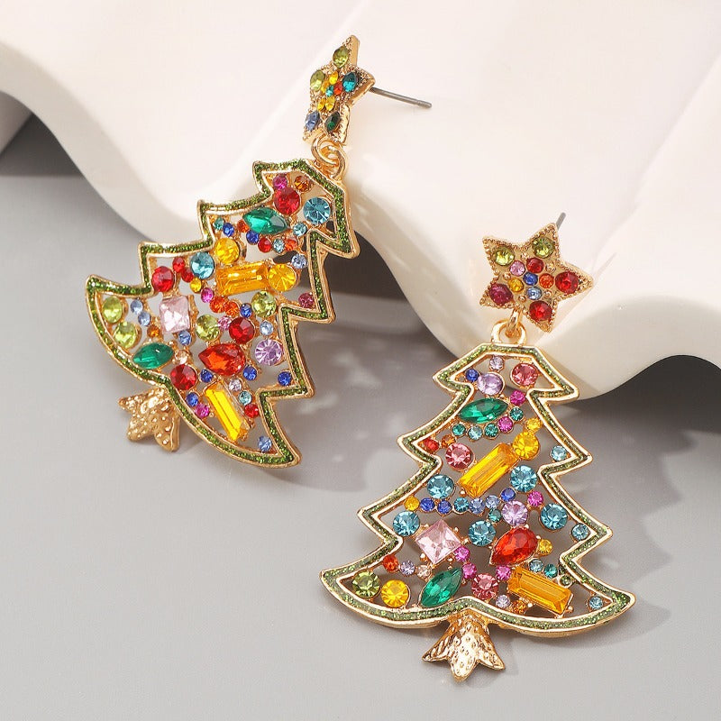 Wholesale Christmas Colored Diamond Pearl Christmas Tree Star Earrings